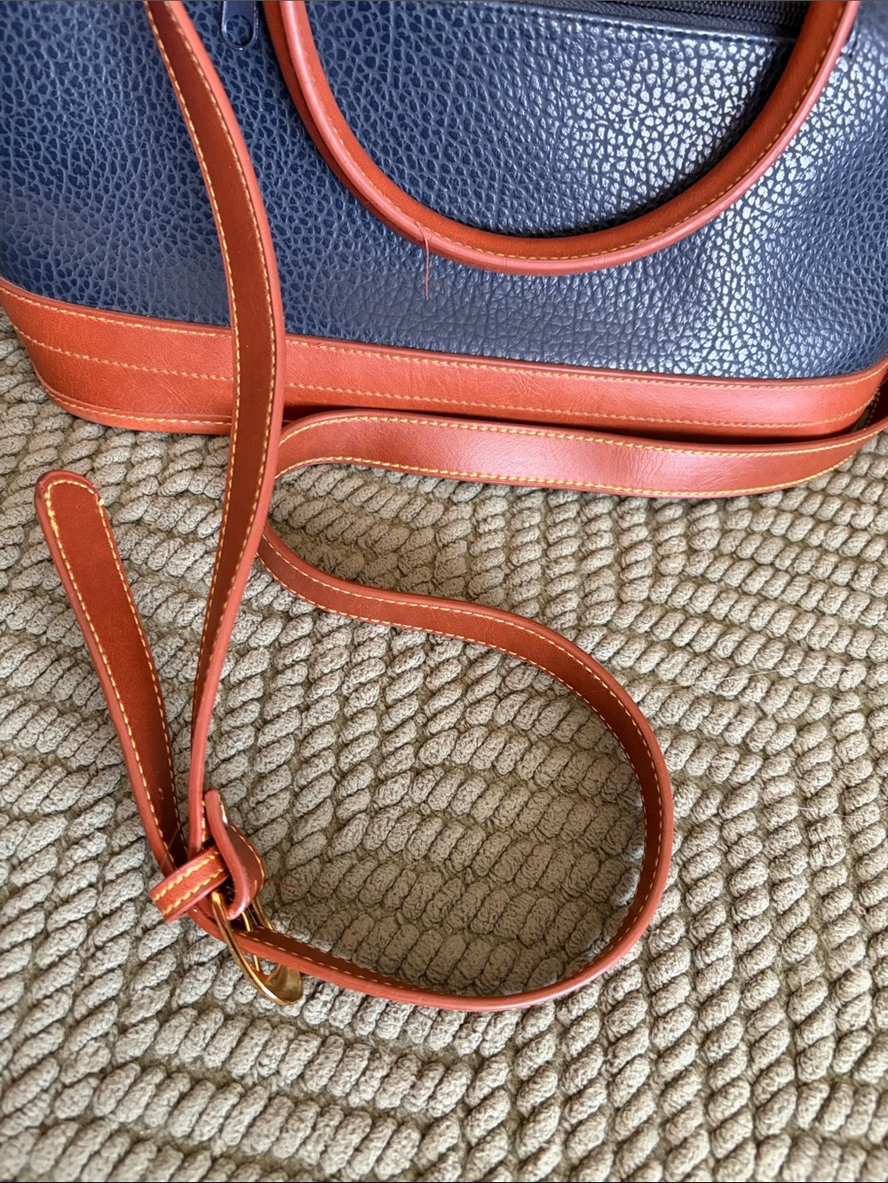 Dooney & Bourke Navy and Brown Pebbled Leather Satchel - Picture 5 of 10